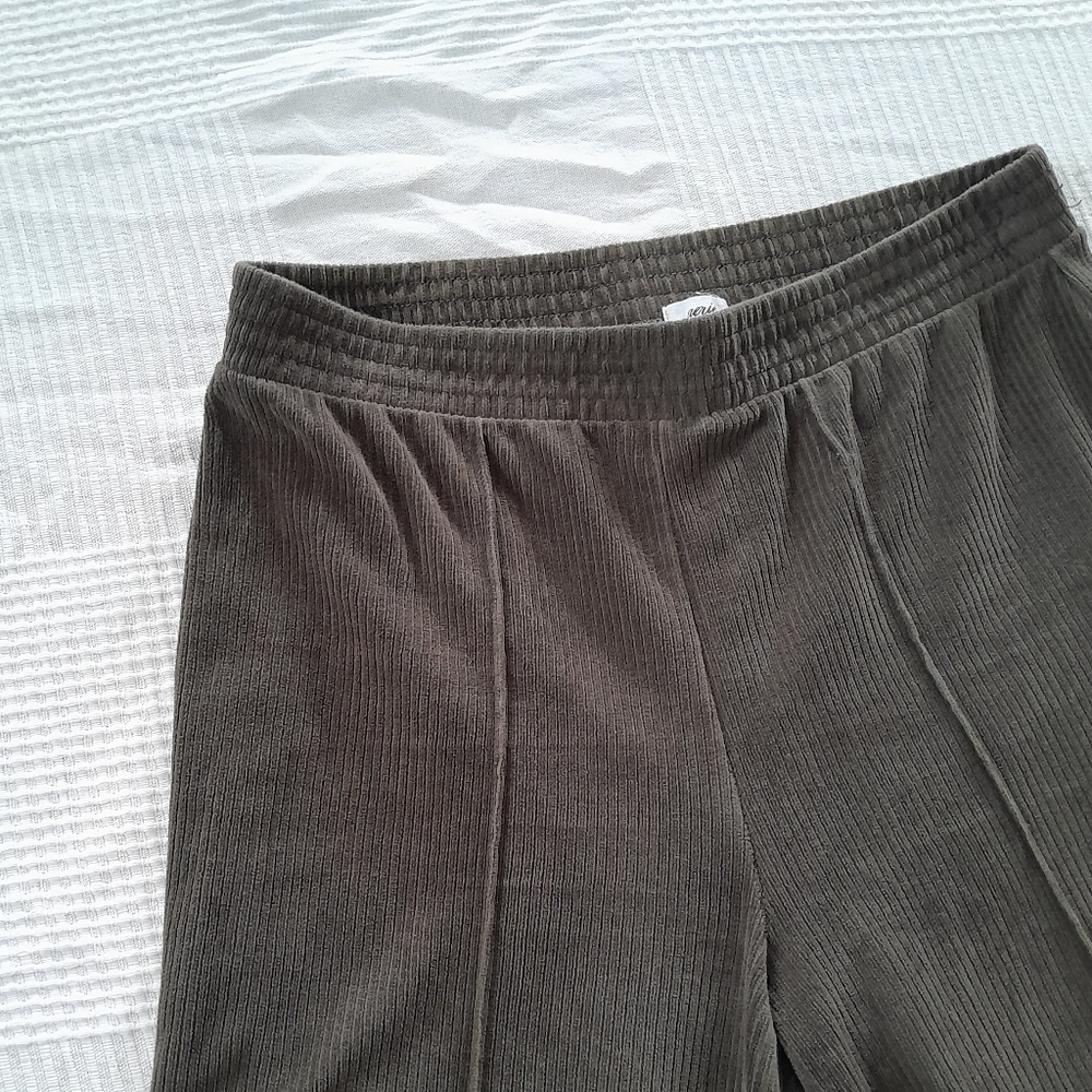 Aerie Olive Green Ribbed Pants Super Flare